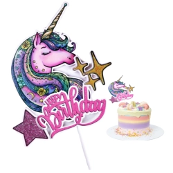 Topper DEKORACJA na tort napis HAPPY BIRTHDAY Jednorożec Unicorn URODZINY